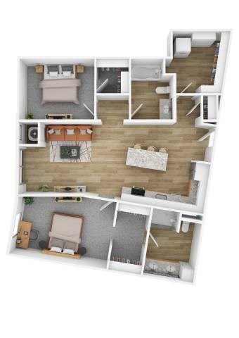 Floor plan for 2 beds, 2 baths, 1112 sqft